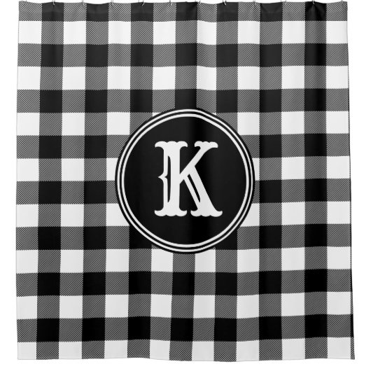 Mit Monogramm rustikal Schwarz-weiß Buffalo Karier Duschvorhang (Vorderseite)