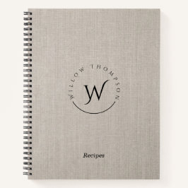 Mit Monogramm rustikale Beige-Leinen-Skriptrezepte Notizblock