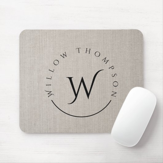 Mit Monogramm Rustikale Beige Linen Elegantes Skri Mousepad (Mit Mouse)