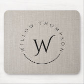 Mit Monogramm Rustikale Beige Linen Elegantes Skri Mousepad (Vorne)