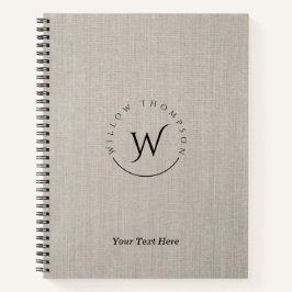 Mit Monogramm Rustikale Beige Linen Elegantes Skri Notizblock