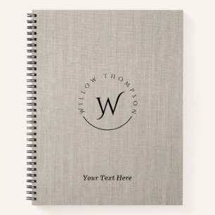 Mit Monogramm Rustikale Beige Linen Elegantes Skri Notizblock