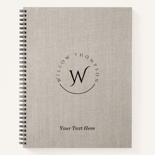 Mit Monogramm Rustikale Beige Linen Elegantes Skri Notizblock (Vorderseite)