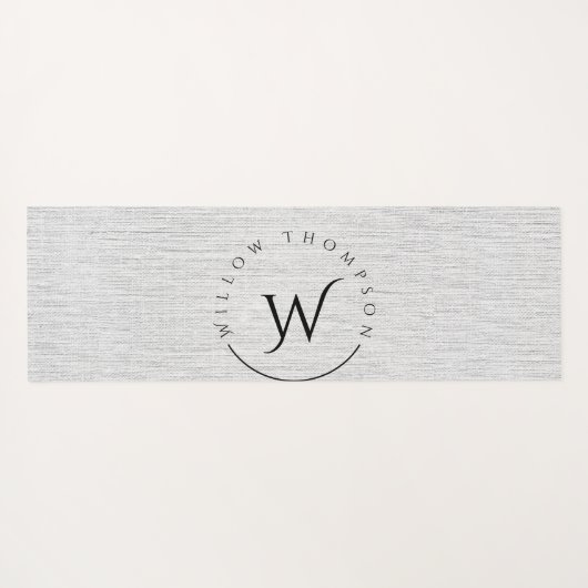 Mit Monogramm Rustikale Gray Linen Elegantes Skrip Yogamatte (Rückseite (Horizontal))