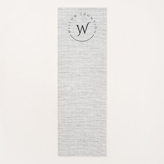 Mit Monogramm Rustikale Gray Linen Elegantes Skrip Yogamatte (Vorderseite)