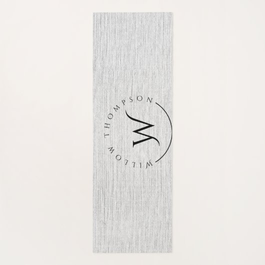 Mit Monogramm Rustikale Gray Linen Elegantes Skrip Yogamatte (Rückseite)