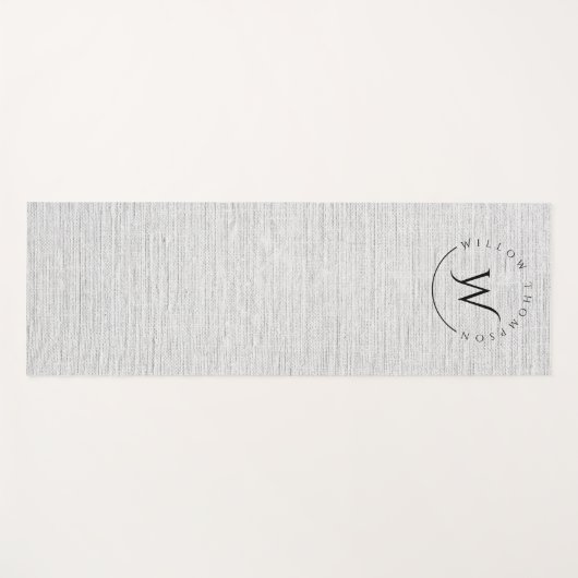 Mit Monogramm Rustikale Gray Linen Elegantes Skrip Yogamatte (Vorderseite (Horizontal))
