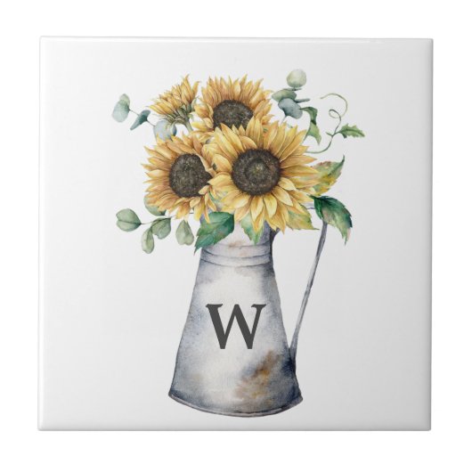 Mit Monogramm Rustikale Herbstsonnenblase Fliese (Vorderseite)