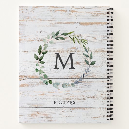 Mit Monogramm rustikale Holz Grüne Blätter Rezept  Notizblock (Rückseite)
