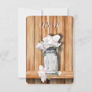 Mit Monogramm Rustikale Mason Jar und rosa Peonys RSVP Karte