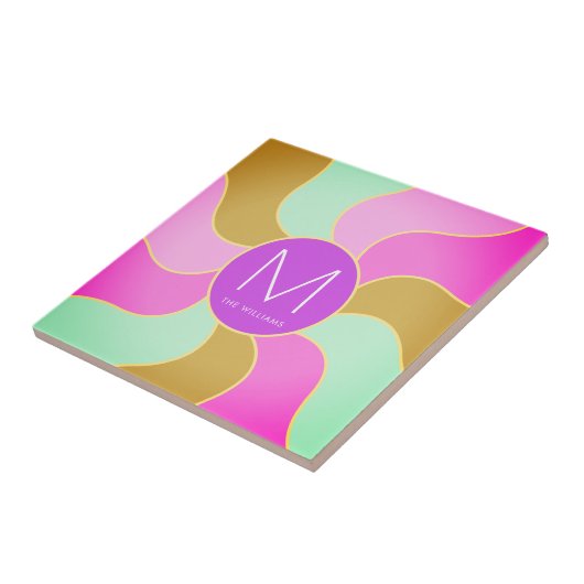 Mit Monogramm rustikale Retro-Farbenspiel Fliese (Seite)