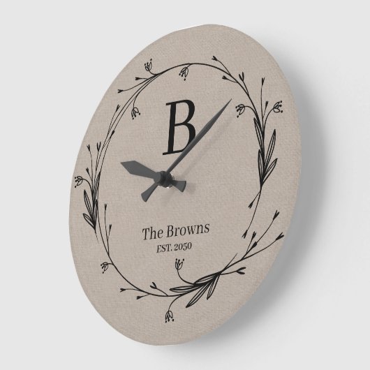 Mit Monogramm Rustikale Wildblume Elegant Große Wanduhr (Winkel)