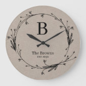 Mit Monogramm Rustikale Wildblume Elegant Große Wanduhr (Vorderseite)