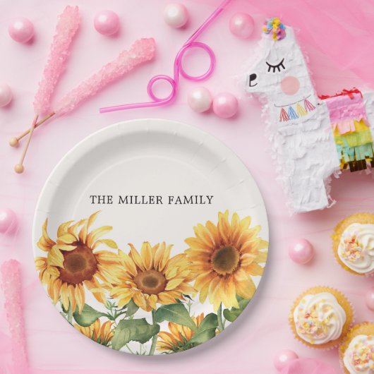 Mit Monogramm rustikaler Gelbblütengarten Pappteller (Party)