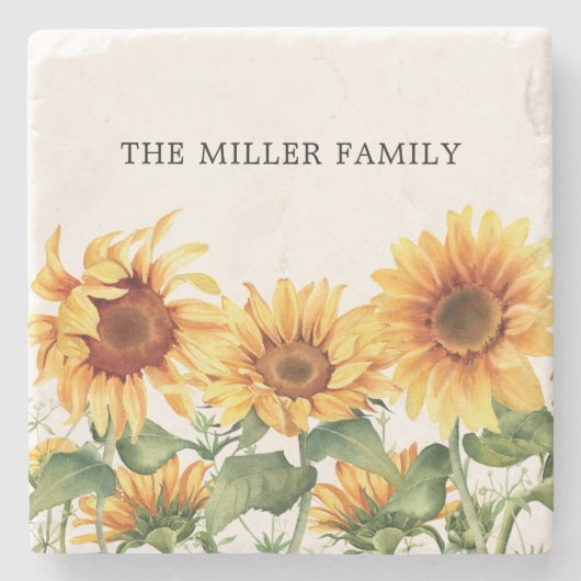 Mit Monogramm rustikaler Gelbblütengarten Steinuntersetzer (Vorderseite)