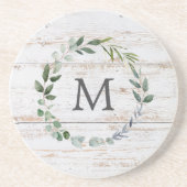 Mit Monogramm Rustikaler Green-Sage-Leaf Getränkeuntersetzer (Vorne)