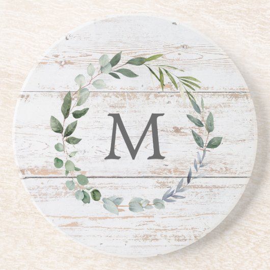 Mit Monogramm Rustikaler Green-Sage-Leaf Getränkeuntersetzer (Vorne)