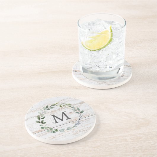 Mit Monogramm Rustikaler Green-Sage-Leaf Getränkeuntersetzer (Seite)