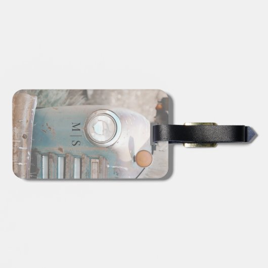 Mit Monogramm rustikaler und ländlicher Lieferwage Gepäckanhänger (Rückseite horizontal)