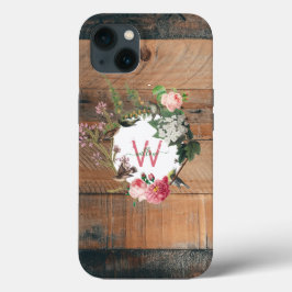 Mit Monogramm Rustikales Holz Vintage Blume Case-Mate iPhone Hülle