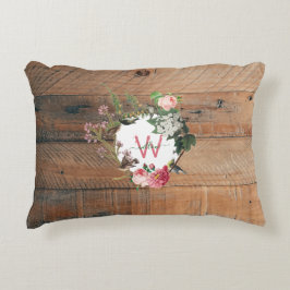 Mit Monogramm Rustikales Holz Vintage Blume Dekokissen