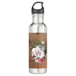 Mit Monogramm Rustikales Holz Vintage Blume Edelstahlflasche