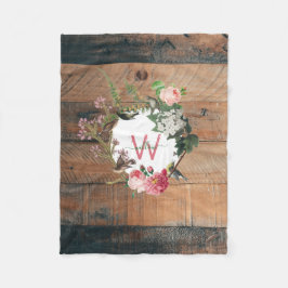 Mit Monogramm Rustikales Holz Vintage Blume Fleecedecke