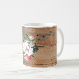 Mit Monogramm Rustikales Holz Vintage Blume Kaffeetasse