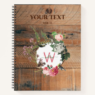 Mit Monogramm Rustikales Holz Vintage Blume Notizblock