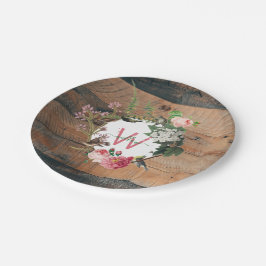 Mit Monogramm Rustikales Holz Vintage Blume Pappteller