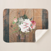 Mit Monogramm Rustikales Holz Vintage Blume Sherpadecke (Vorderseite (Horizontal))