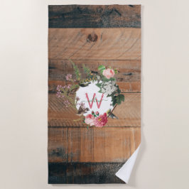 Mit Monogramm Rustikales Holz Vintage Blume Strandtuch