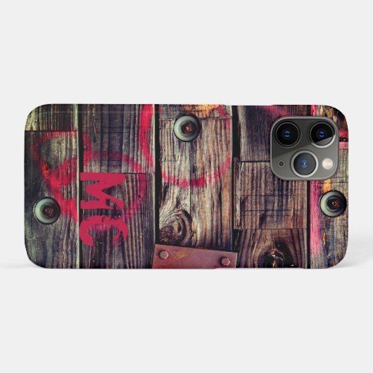 Mit Monogramm rustikales Holzmuster Case-Mate iPhone Hülle (Rückseite (Horizontal))