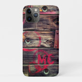 Mit Monogramm rustikales Holzmuster Case-Mate iPhone Hülle (Rückseite)