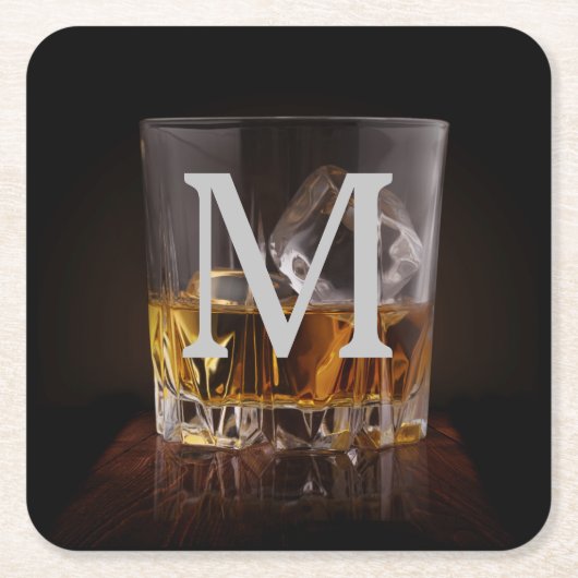 Mit Monogramm Rustikales Whiskey-Glas Rechteckiger Pappuntersetzer (Vorderseite)