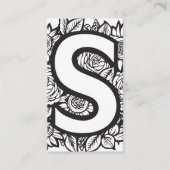 Mit Monogramm S Floral Black and White Company Log Visitenkarte (Vorderseite)