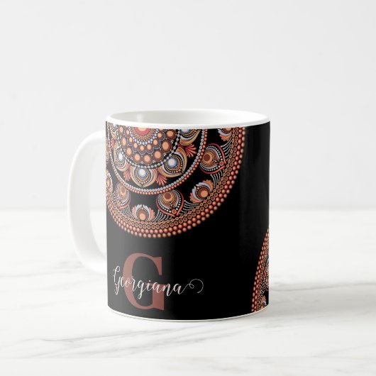 Mit Monogramm Safari Sunset Bohemisch Dot Mandala Kaffeetasse (Vorderseite Links)