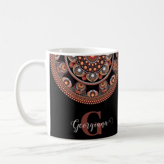 Mit Monogramm Safari Sunset Bohemisch Dot Mandala Kaffeetasse (Links)
