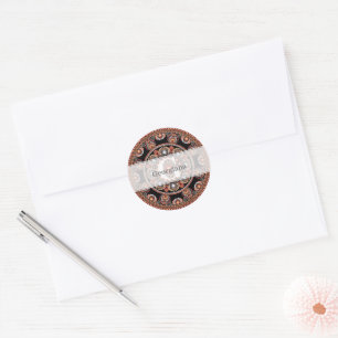 Mit Monogramm Safari Sunset Bohemisch Dot Mandala Runder Aufkleber