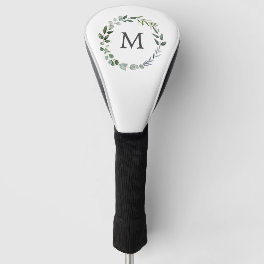 Mit Monogramm Sage Green Blätter Grünfläche Kranz Golf Headcover (Vorderseite)