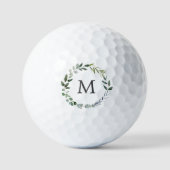 Mit Monogramm Sage Green Blätter Grünfläche Kranz Golfball (Vorderseite)