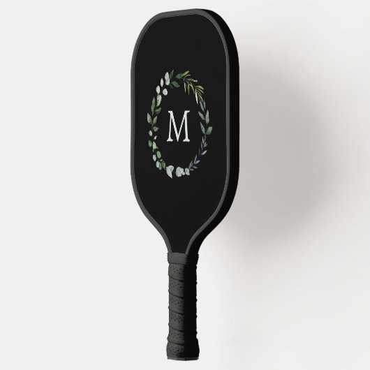 Mit Monogramm Sage Green Blätter Grünfläche Kranz Pickleball Schläger (Links)
