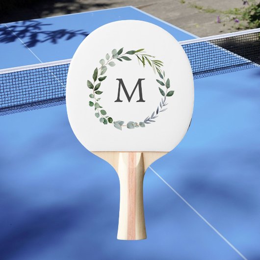 Mit Monogramm Sage Green Blätter Grünfläche Kranz Tischtennis Schläger