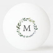 Mit Monogramm Sage Green Blätter Grünfläche Kranz Tischtennisball (Vorderseite)