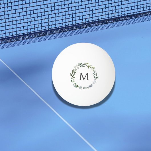Mit Monogramm Sage Green Blätter Grünfläche Kranz Tischtennisball