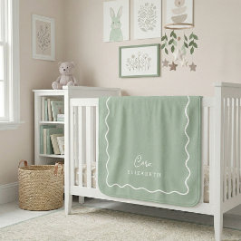 Mit Monogramm Sage Green Wavy Border Sherpadecke