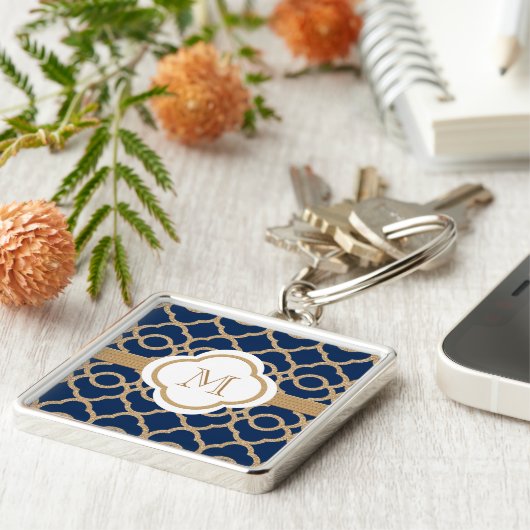 Mit Monogramm Saphir-Blau und Goldmarokkaner Schlüsselanhänger (Seite)