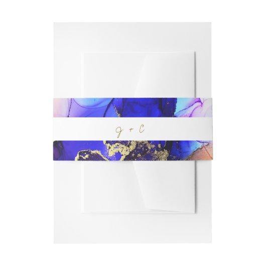 Mit Monogramm Sapphire Blue Orange Wedding Einladungsbanderole (Vorderseite Beispiel)