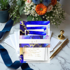Mit Monogramm Sapphire Blue Orange Wedding Einladungsbanderole