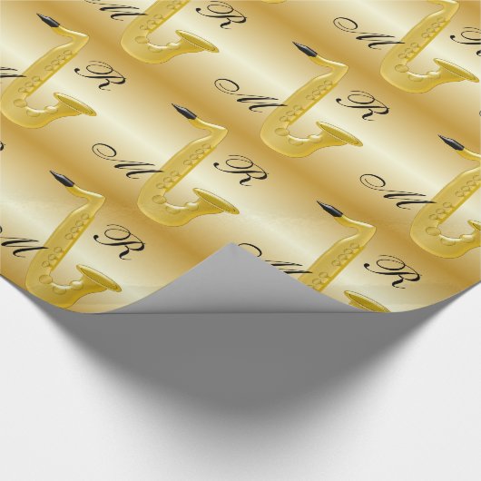 Mit Monogramm Saxophone-Gold gefärbt Geschenkpapier (Ecke)